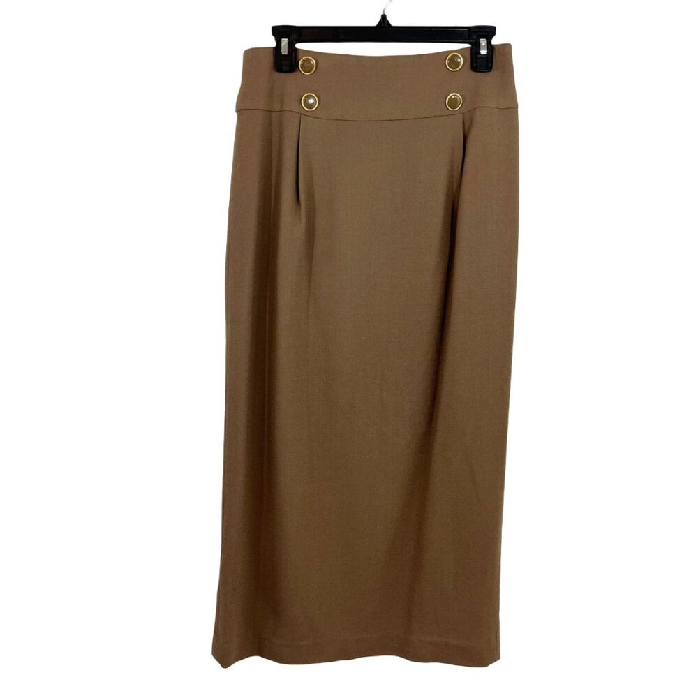 Vintage Ann Taylor Brown Wool Midi Skirt Buttons Retro NWT Deadstock - Size‎ 10